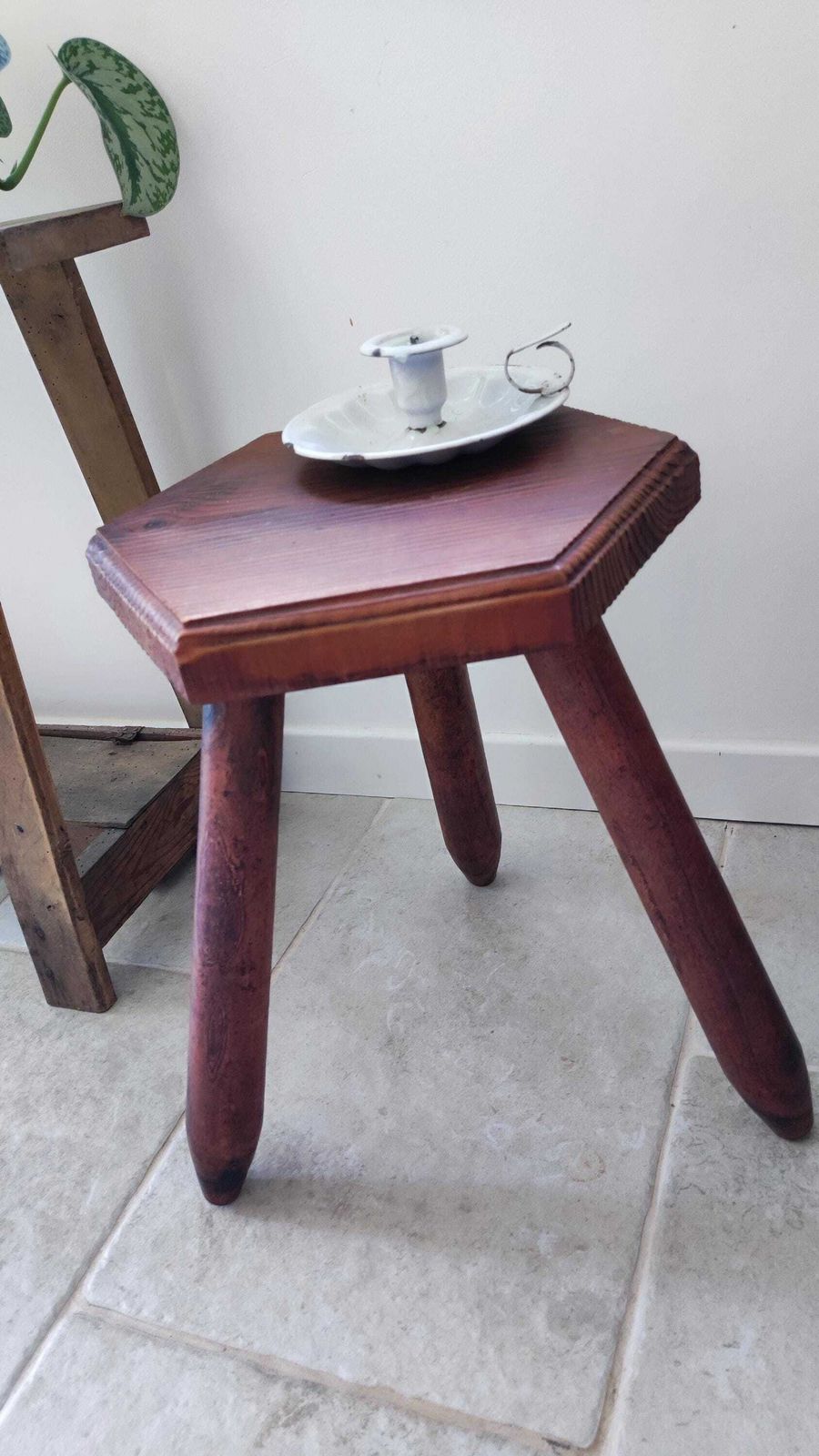 Octagonal Rustic Stool Table French Wooden Stool, Rustic Small Side Table, 1950s | Vinterior