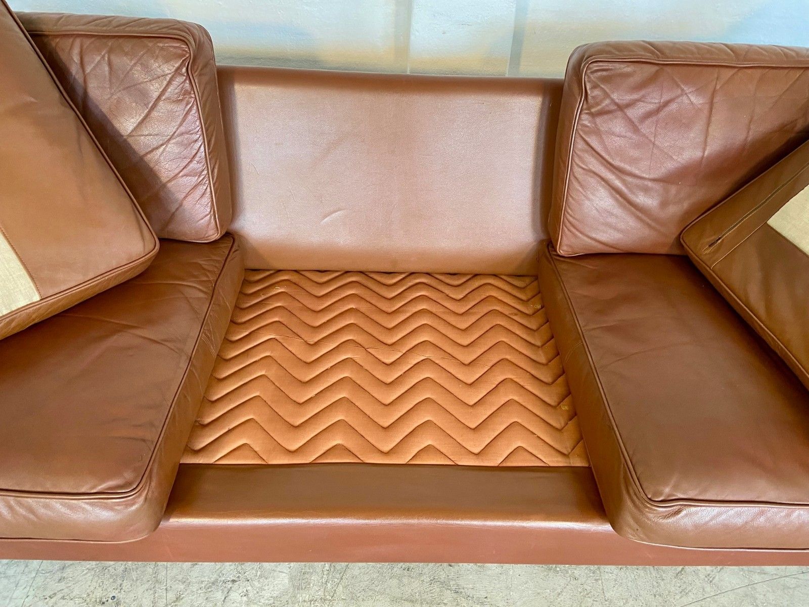 Vintage Danish Mid Century Mogens Hansen 3 Person Cognac Leather