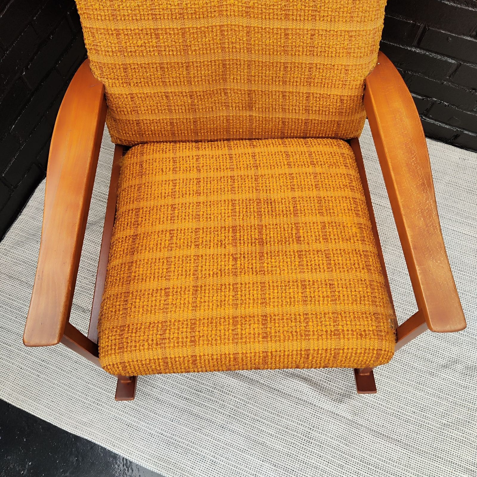 Mid Century Teak Rocking Chair With Woven Upholstery | Vinterior