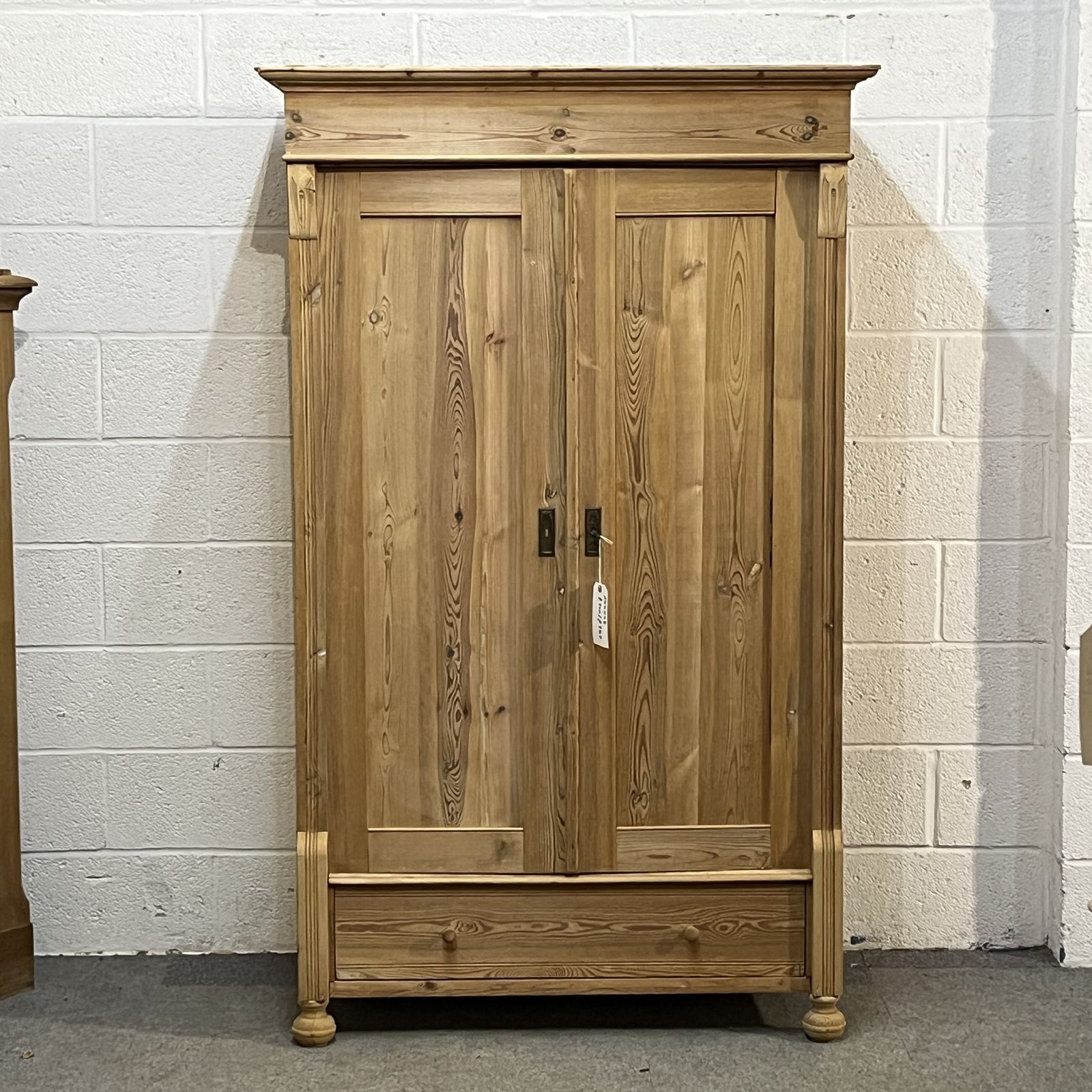 Small Antique Pine Wardrobe With Bottom Drawer | Vinterior