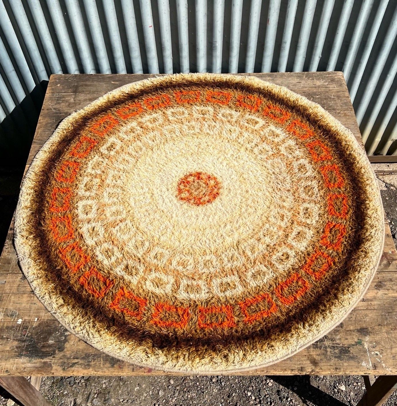 70s Rya Rug Vintage Rya Round Rug Mid Century 60s 70s Scandi Shag Pile | Vinterior