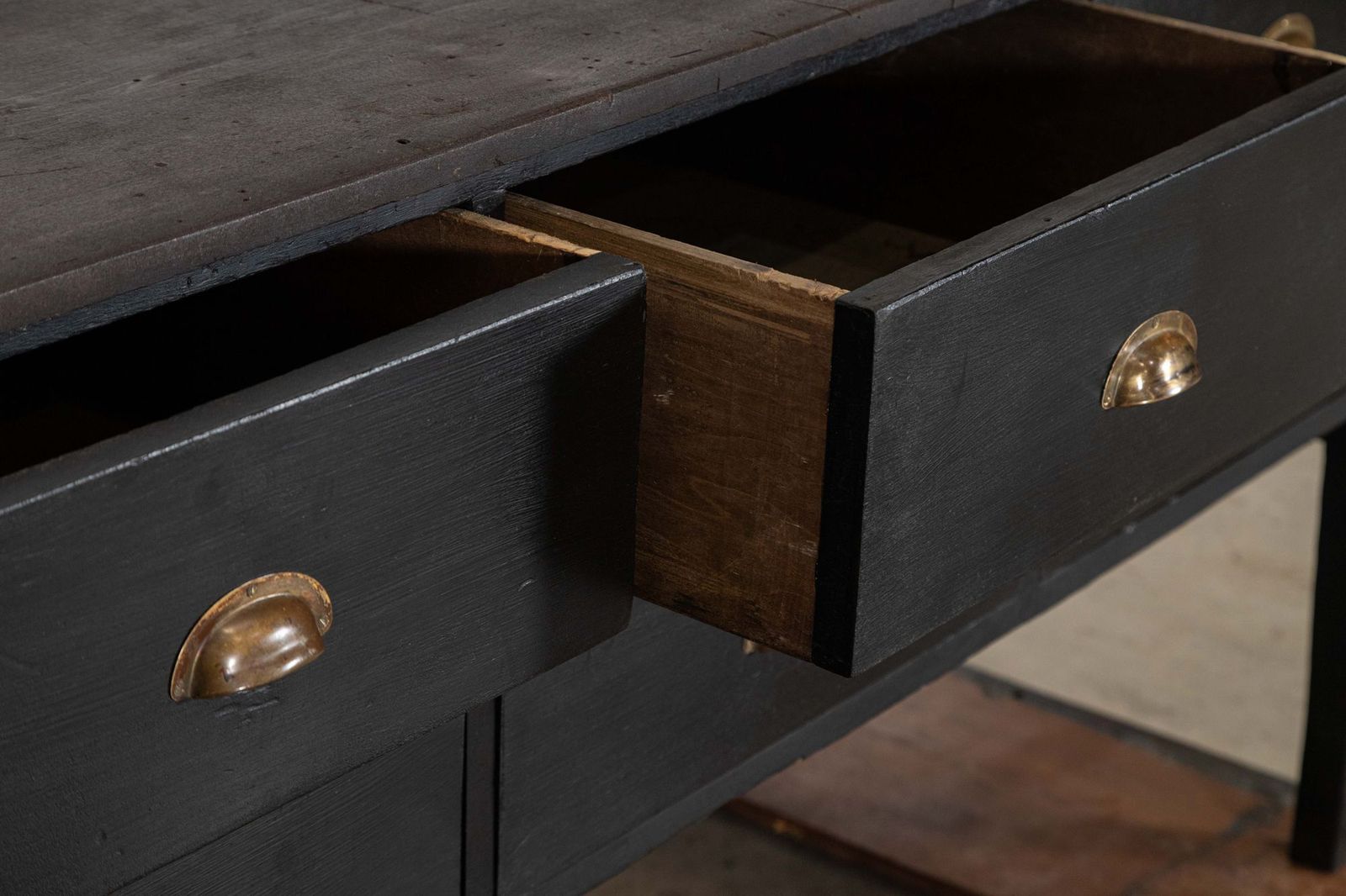19thc Ebonised English Pine Work Table / Kitchen Island | Vinterior