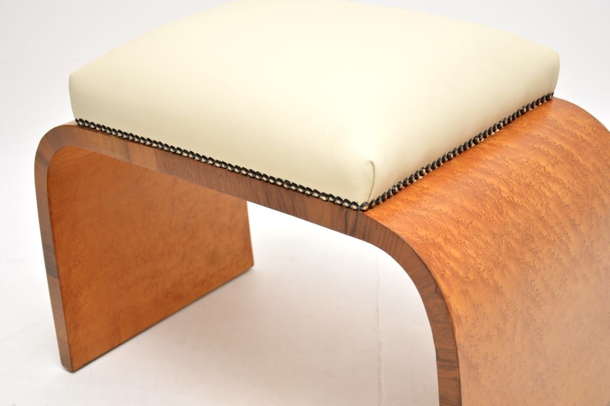 Mg Poop Art Deco Birds Eye Maple And Leather Stool | Vinterior