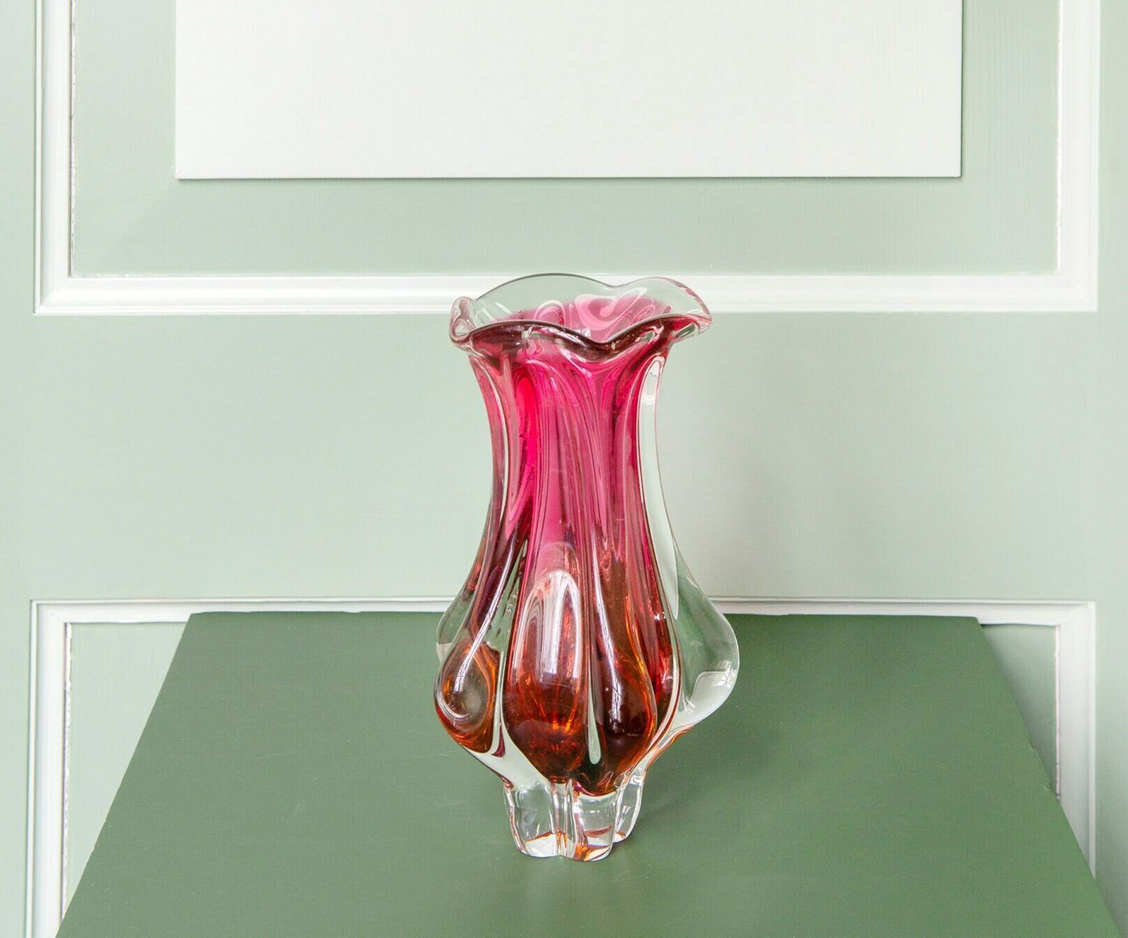 Pink Art Glass Vase By Josef Hospodka, Handblown Czech Flower Vase