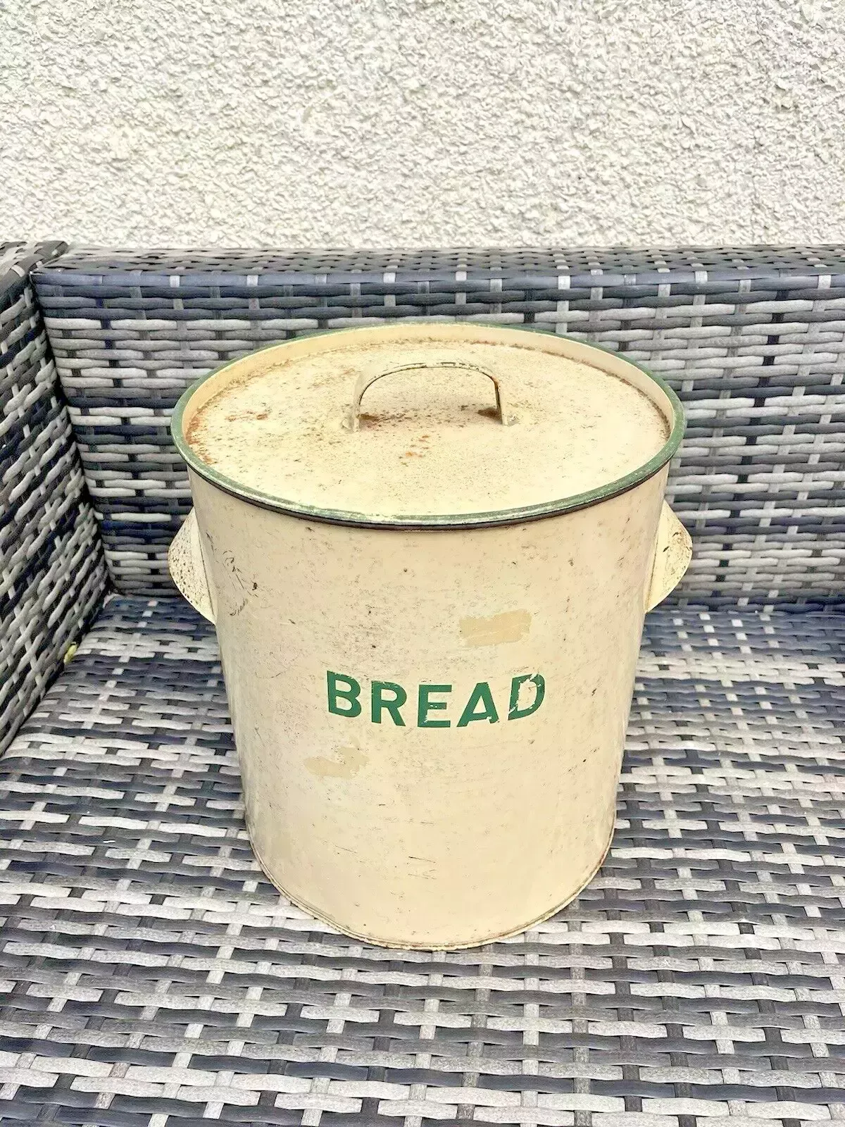 Vintage 1940's Worcester Ware Green & Cream Enamel Bread Bin