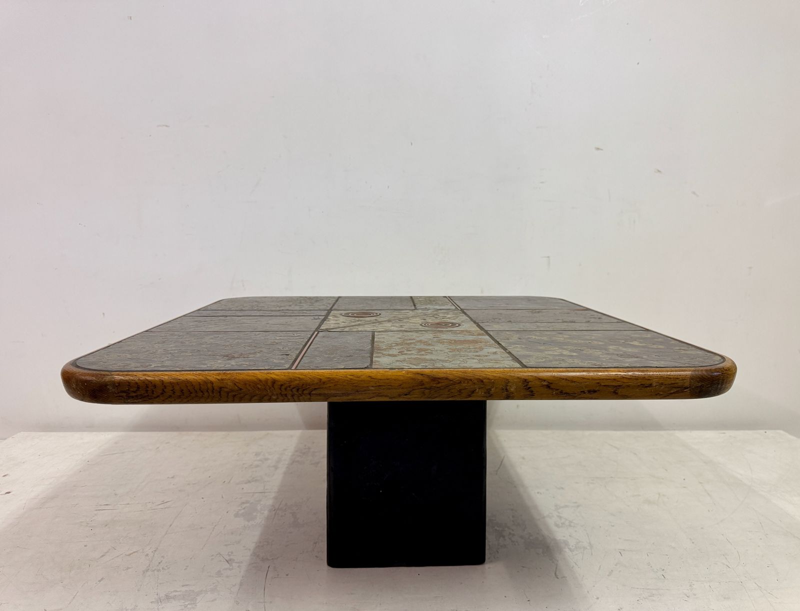 Brutalist Slate And Stone Coffee Table With Copper Inlay In The