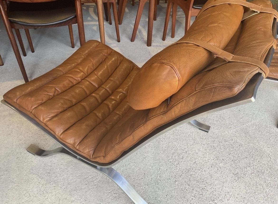 Arne Norell Leather And Chrome Ari Lounge Chair And Ottoman Mid