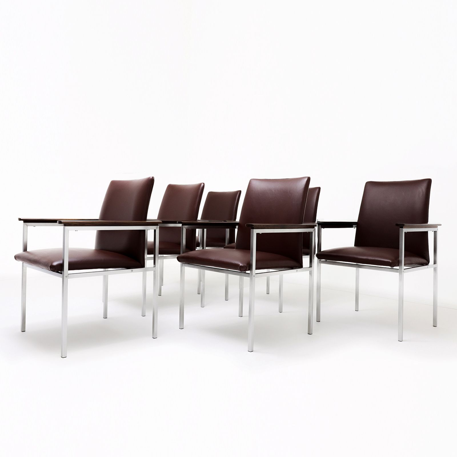 Set Of 6 Sigvard Bernadotte Vintage Danish Armchairs In Brushed Steel