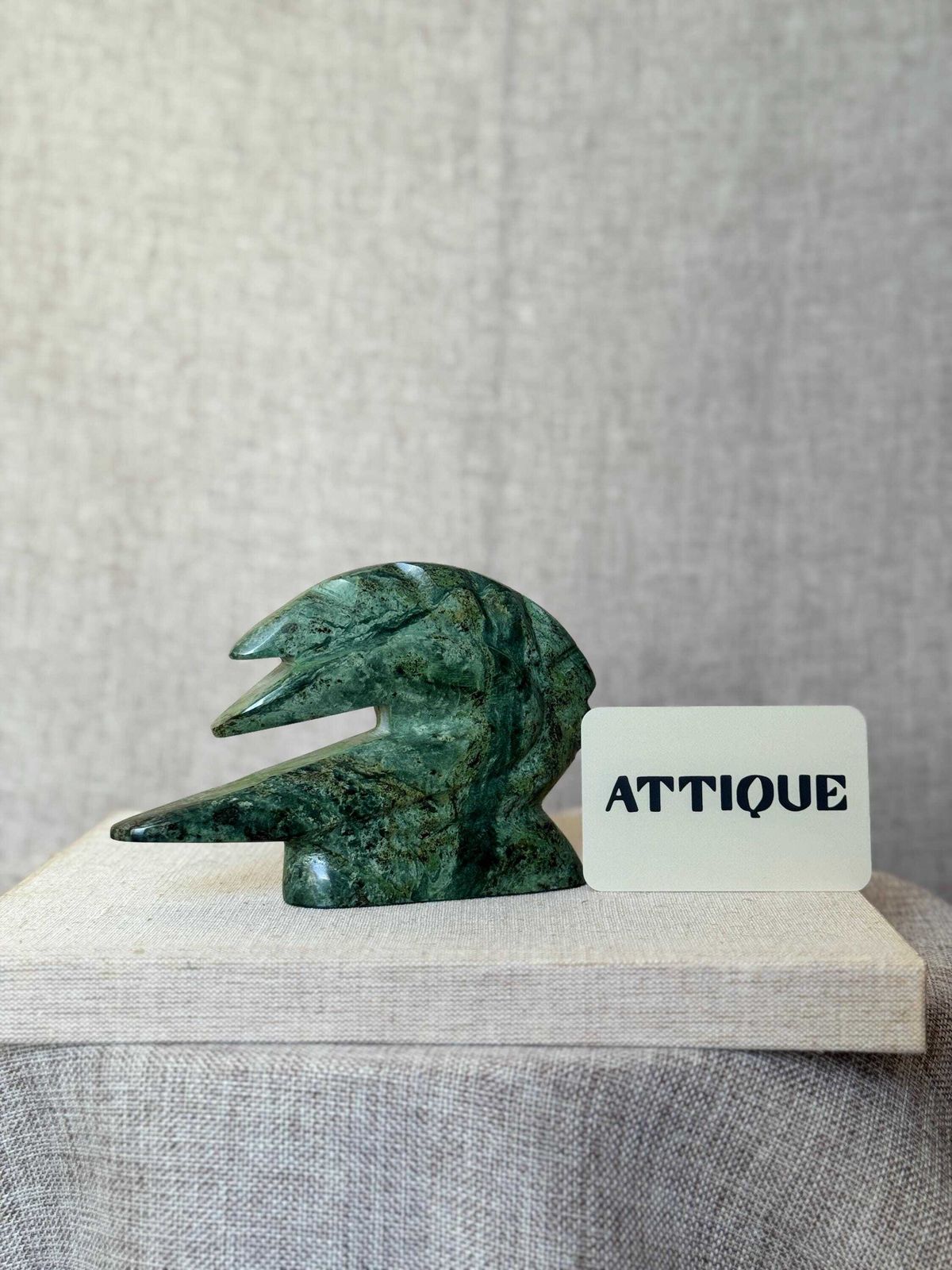 Vintage Green Soapstone Sculpture | Abstract Serpent Carving