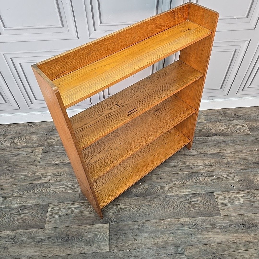 Retro Vintage Golden Oak Wooden Open Bookcase Book Shelf / Shelves