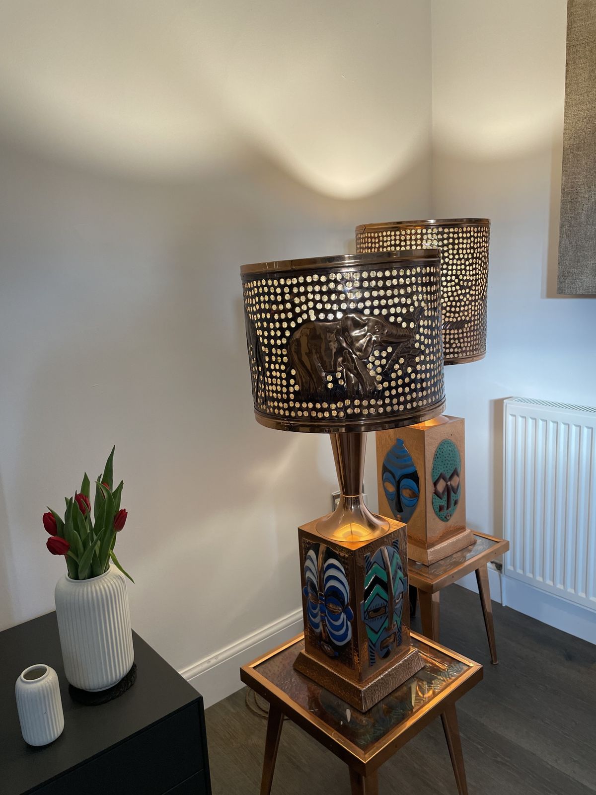 Copper Lamps And Tables X 7 Pieces African Interest | Vinterior