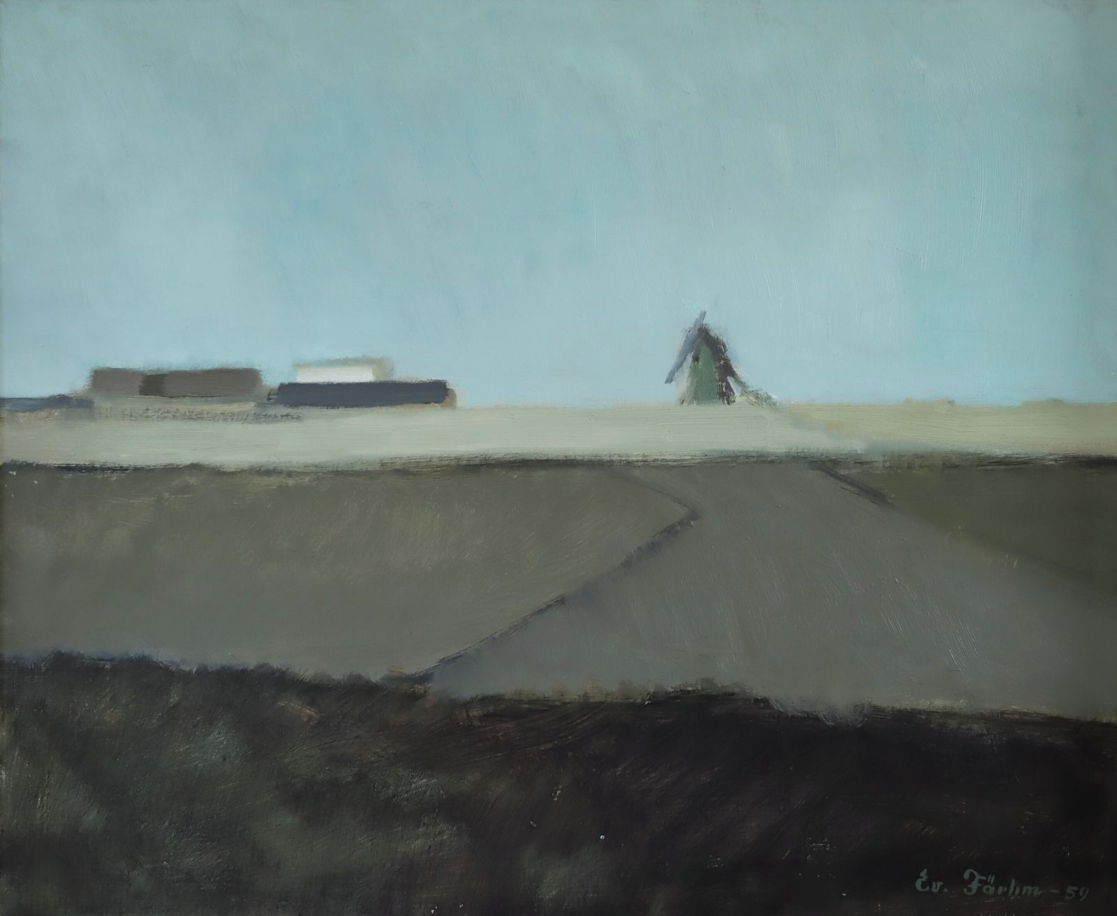 Quiet Fields Oil Painting, 1950s | Vinterior