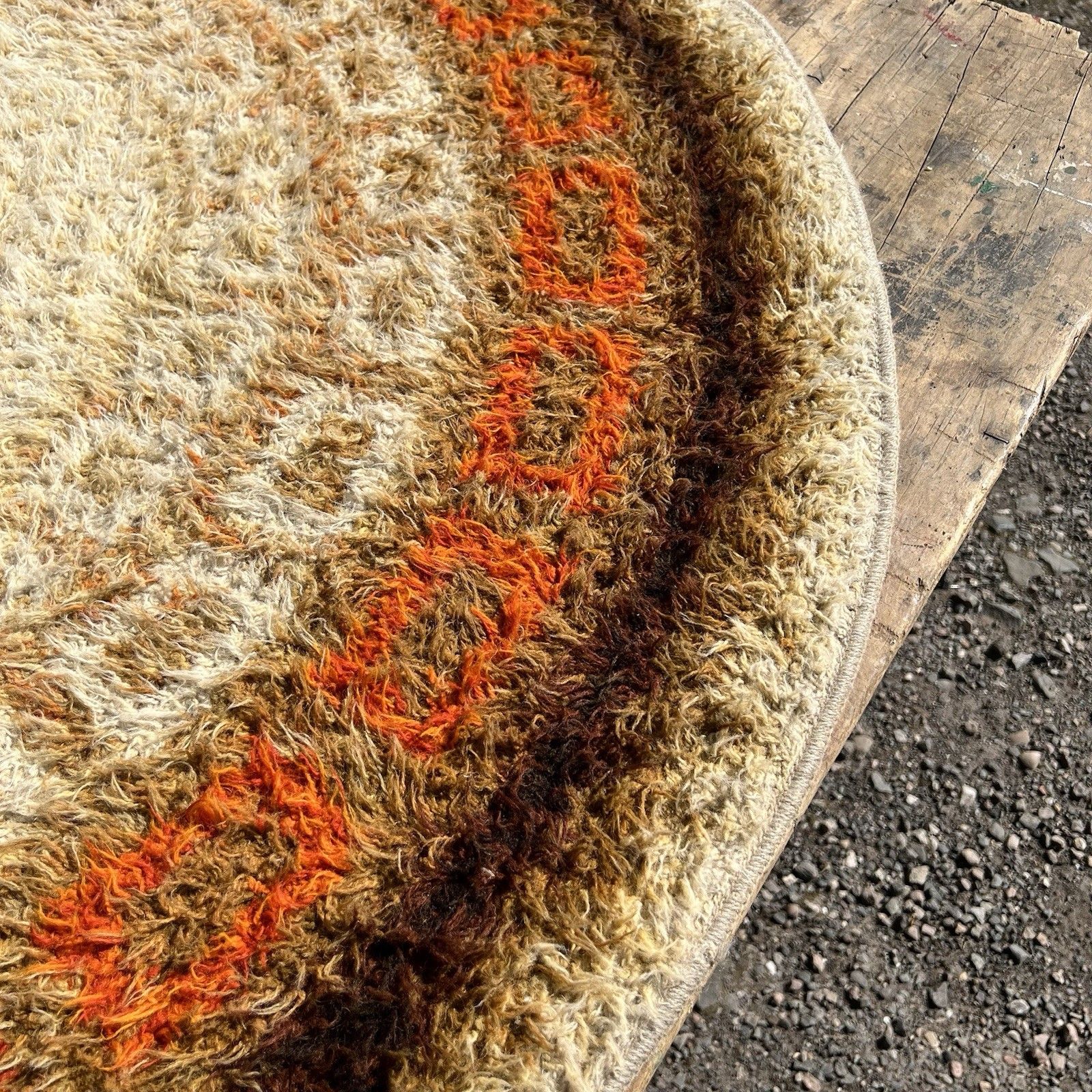 Vintage Rya Round Rug Mid Century 60s 70s Scandi Shag Pile | Vinterior