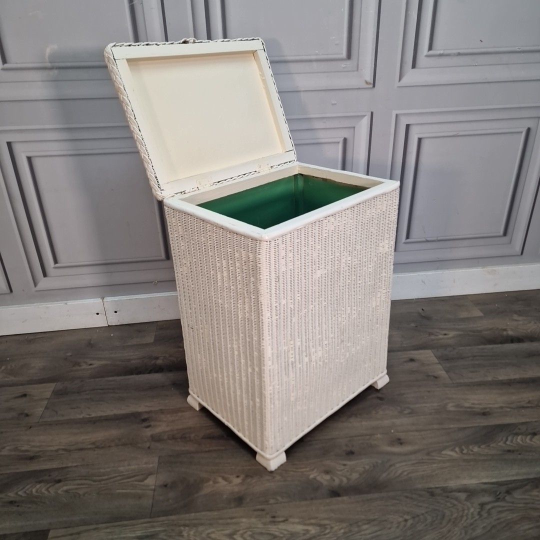 Vintage Laundry Bin Linen Basket Lloyd Loom Style Woven White