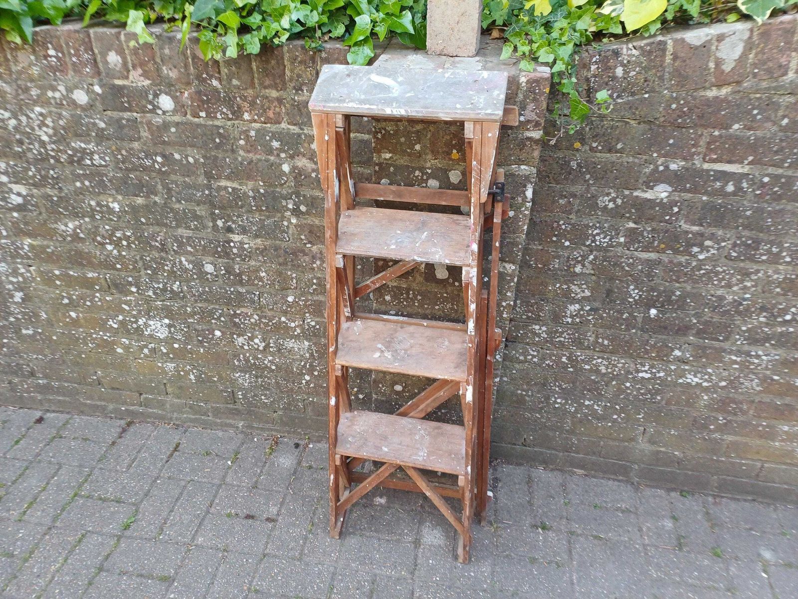 Antique Wooden Step Ladder Early 20th Century Pine Stand Rustic ...