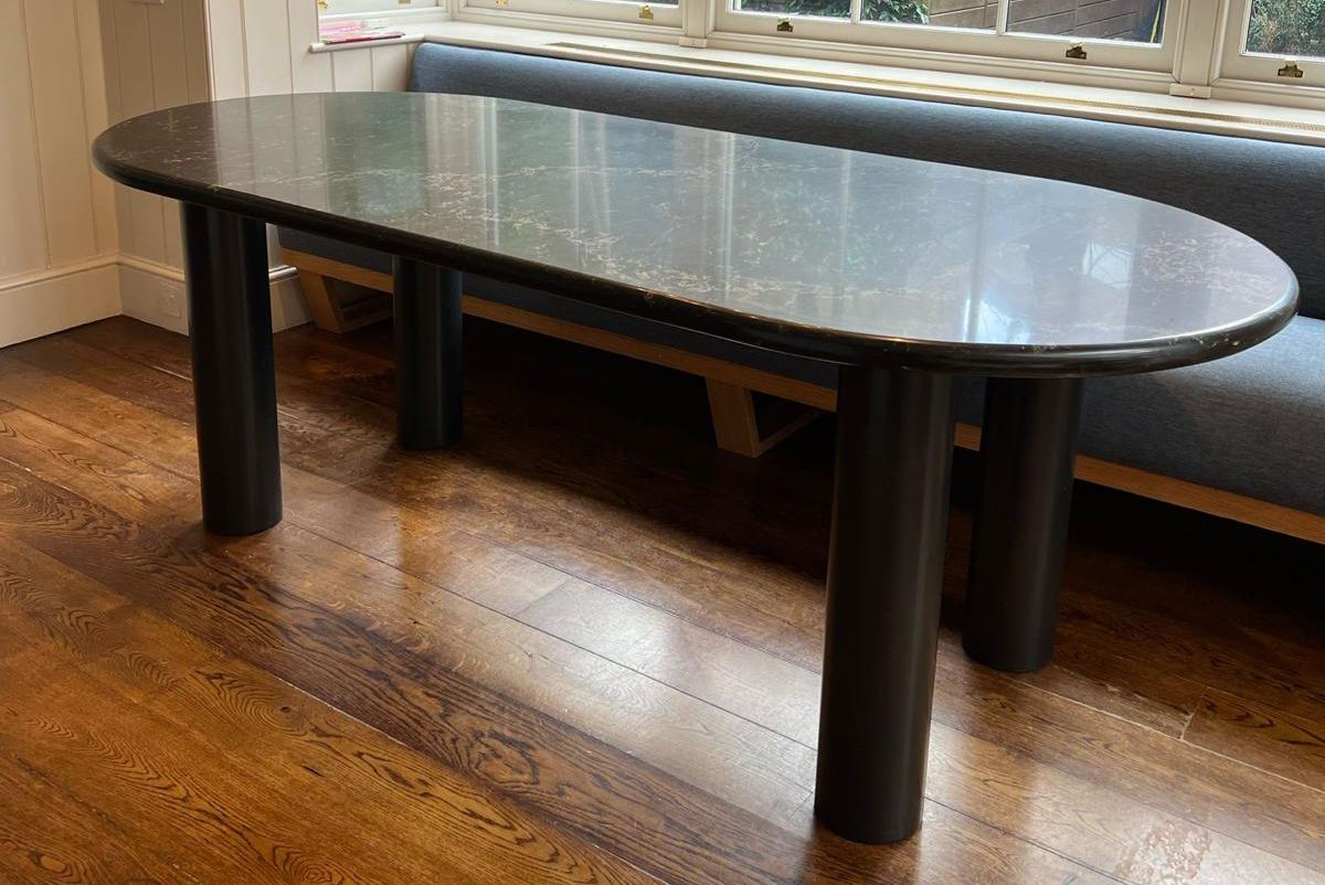 Custom Made Dining Table With Nero Marquina Polished Marble Top | Vinterior
