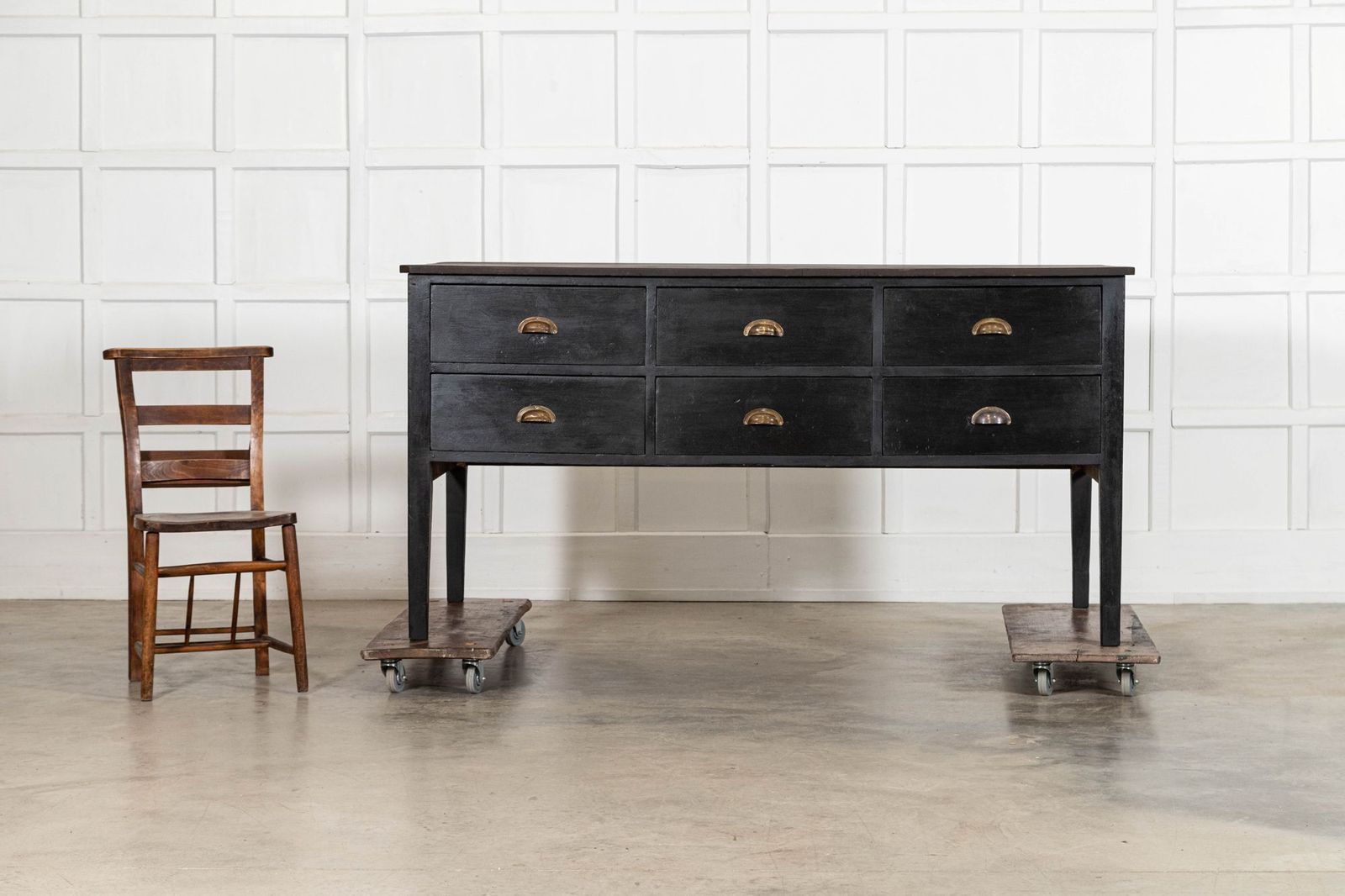 19thc Ebonised English Pine Work Table / Kitchen Island | Vinterior