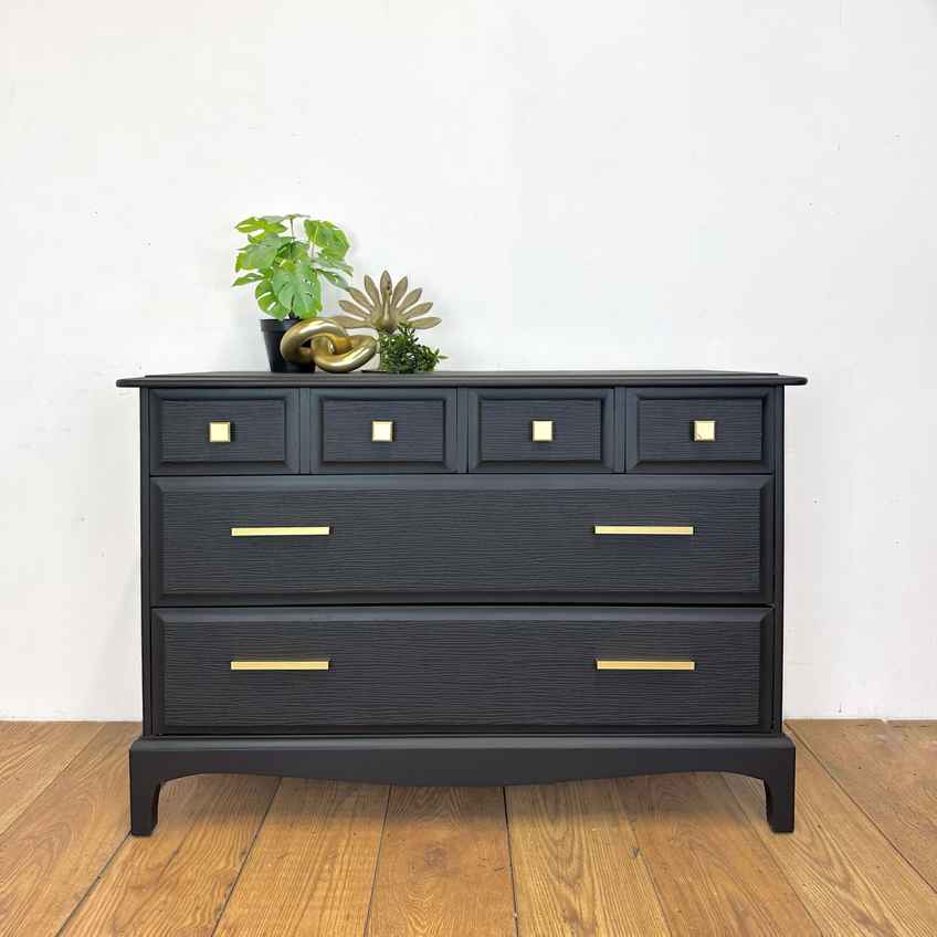 Made To Order Stunning Refinished Stag Minstrel Tallboy Chest Of Drawers,  Black With Gustav Klimt The Kiss Design, Vintage Sideboard, Dresser,  Bedroom | Stag