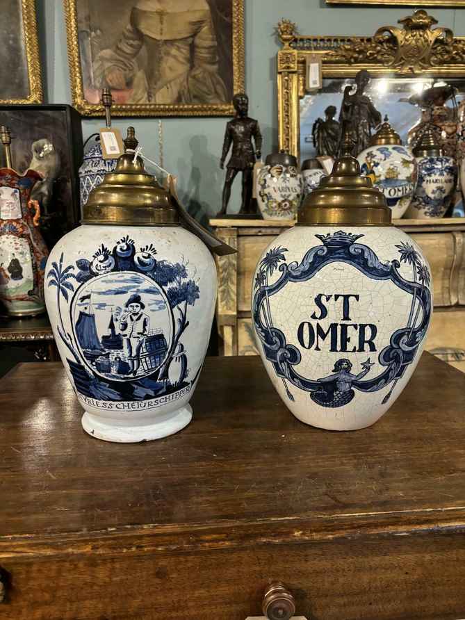 Fine 19th Century French Faience Blue & White Ceramic Tobacco Jar, 'Tabac' 