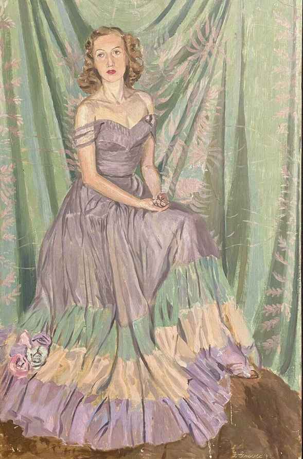 David Cowan Dobsonportrait Of A Lady In Green Dress Scottish 1930's Art  Deco Oil Painting 1931 | Vinterior