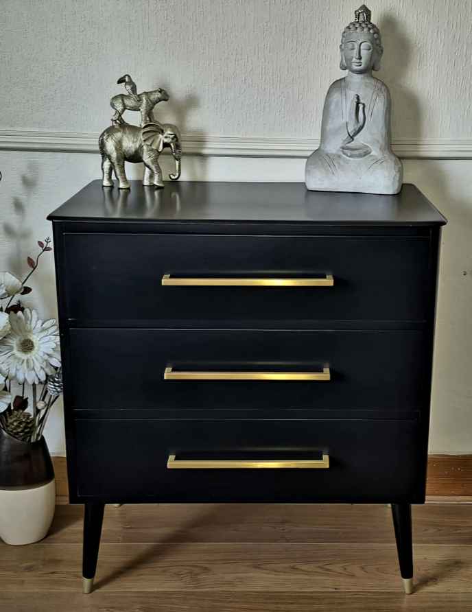 Chest Of Drawers Mid Century Upcycled Painted Storage For New Home Black And Gold Furniture For Bedroom Office | Vinterior Chest Of Drawers Mid Century Upcycled Painted Storage For New Home Black And Gold Furniture For Bedroom Office | Vinterior