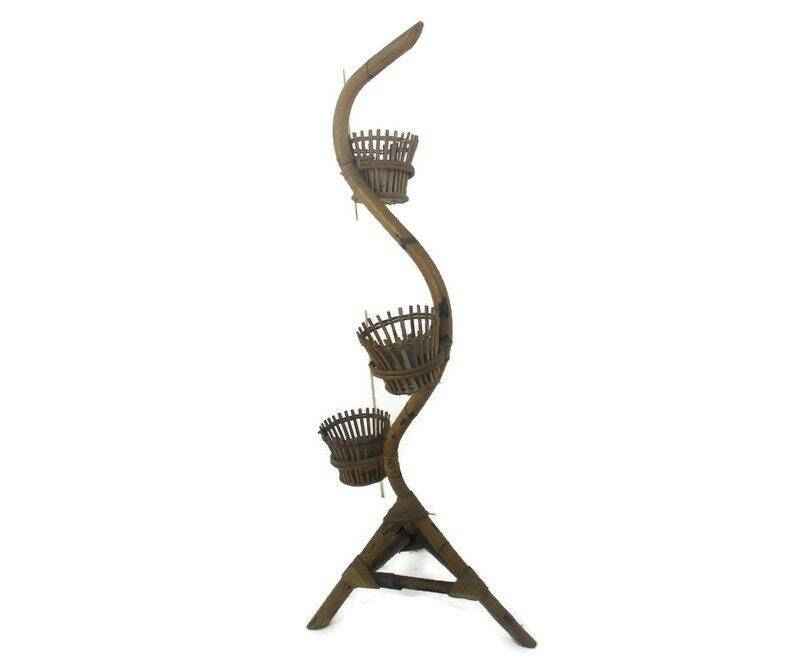 Mid Century Bamboo Plant Stand Snake | Vinterior