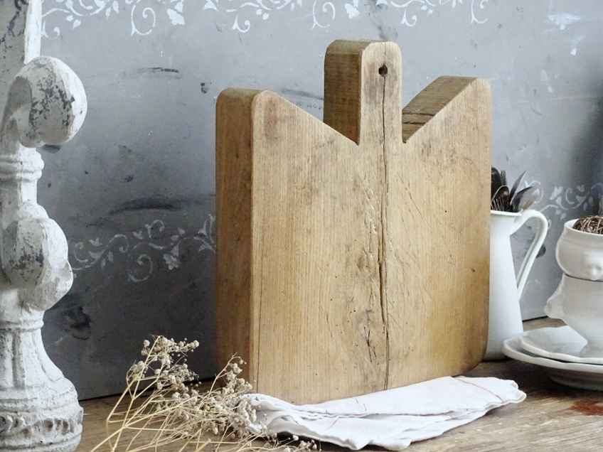 Vintage Wooden Cheese Board Featuring a Colorful Ceramic Insert. French