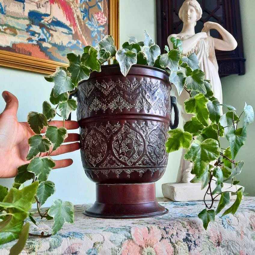 Large Metal Cauldron Shaped Planter. Country House Style | Vinterior