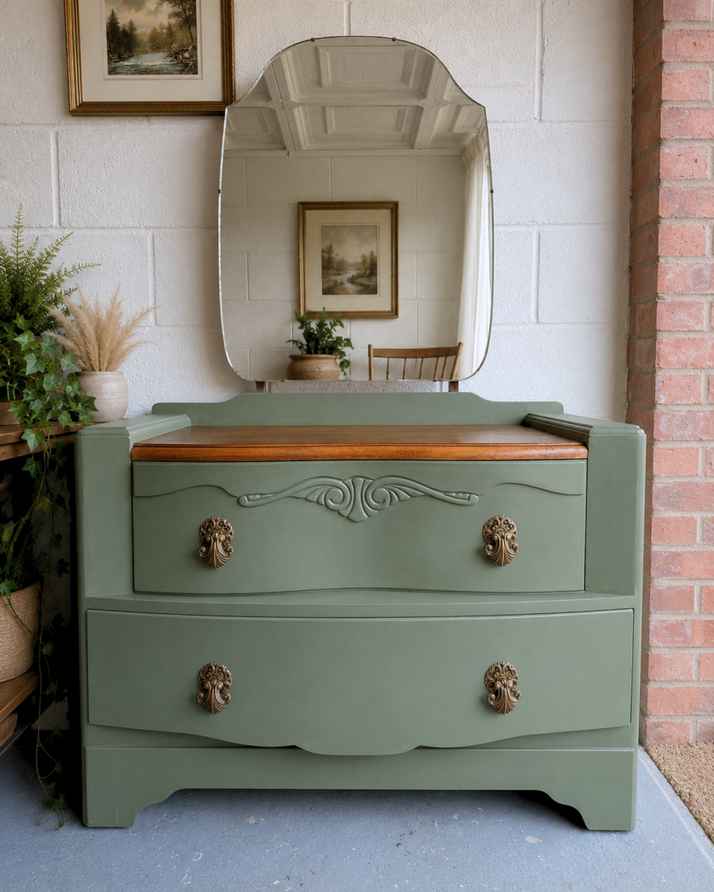 vintage sage green dresser Pretty Vintage Sage Green Chest of Drawers – Farmhouse Friar main image 1