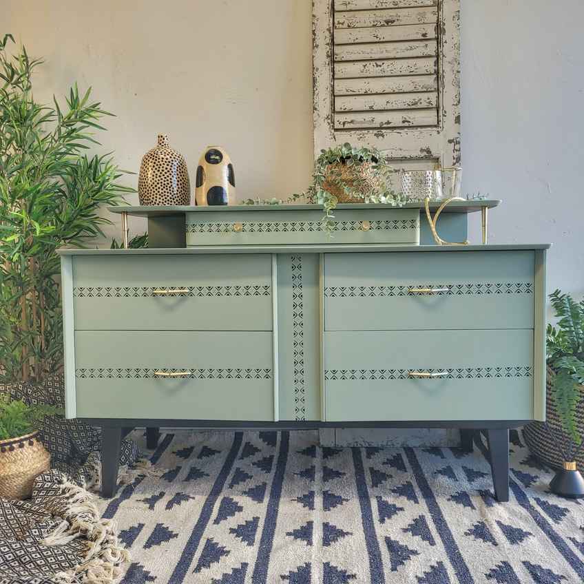 Vintage, Hand Painted, Retro, Lebus, Drawers, Purple, Mid Century |  Vinterior