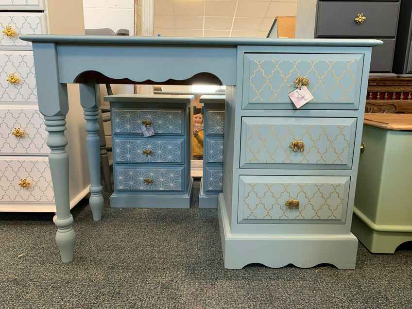 gold leaf dressing table For Custom Commission: Original Vintage Painted Dressing Table, Art De –  Upcite main image 1