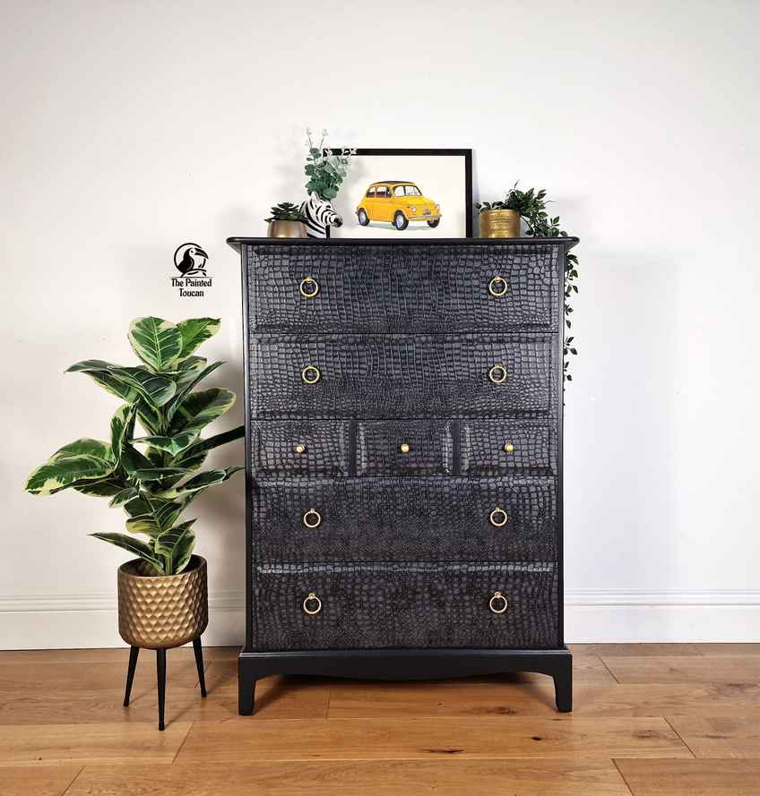 Stag Tallboy Chest Of Drawers In Black And Gold Chinoiserie | Stag |  Vinterior