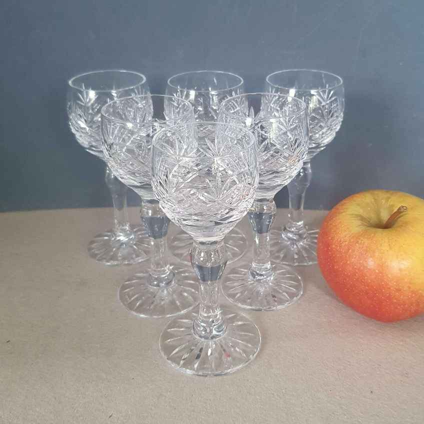 6 Vintage Crystal 125ml Cut Glass Hock Glasses, 1970s | Vinterior