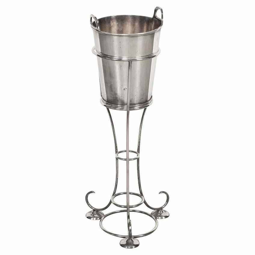 Seau à Champagne Art Déco Vintage - Métal Argenté Et Rose Stylisé - Glace Ice Bucket