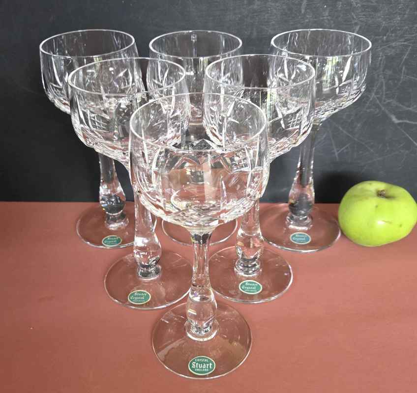 6 Vintage Royal Brierley Crystal 125ml Cut Glass Hock Glasses, 1970s |  Vinterior