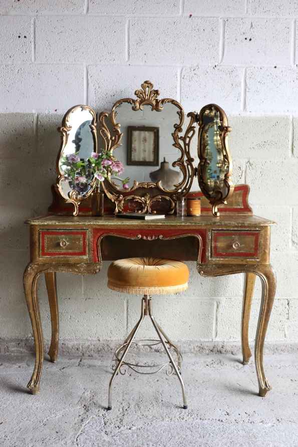 antique gold dressing table Petite Gold Florentine Kidney Shaped Dressing Table Or Poudreuse With Lift  Up Mirror