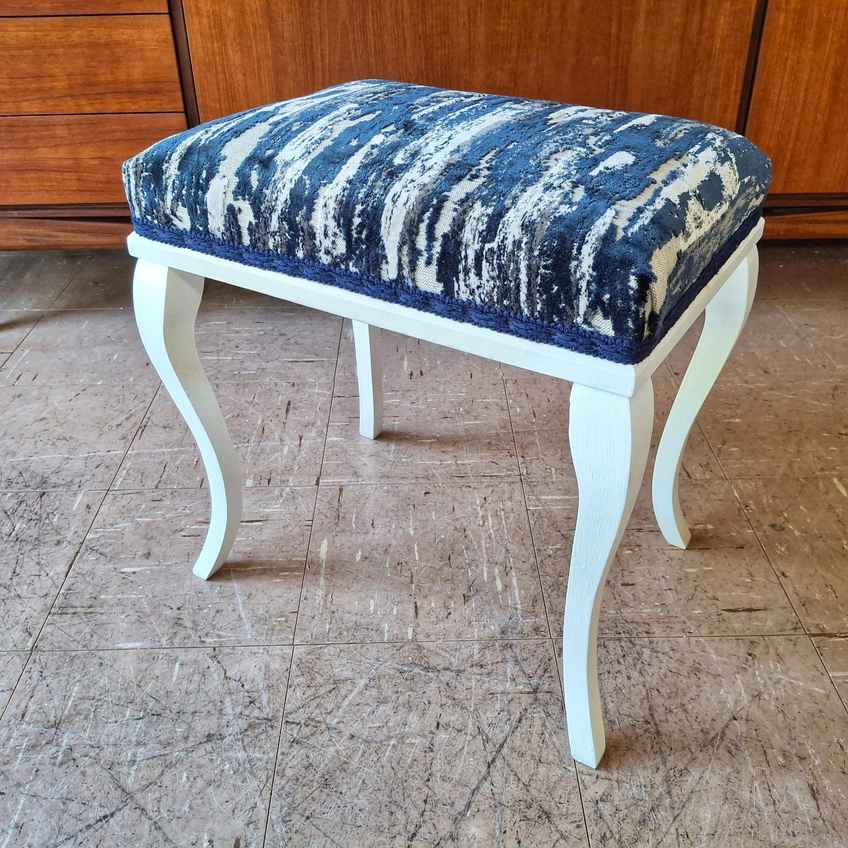 navy blue dressing table stool Stag Dressing Table With Stool and Triple Folded Mirror, Navy Furniture, Vintage Vanity