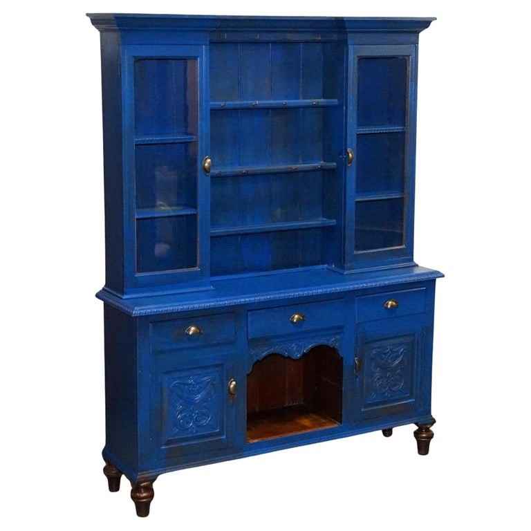 blue summer dress nearby Rustic Blue Painted Reclaimed Dresser Sideboard 2203f – Mustard Vintage main image 1