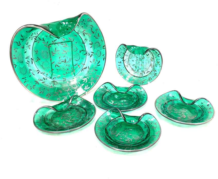 antique green glass dressing table set Green Glass Dressing Table Set Art Deco main image 1