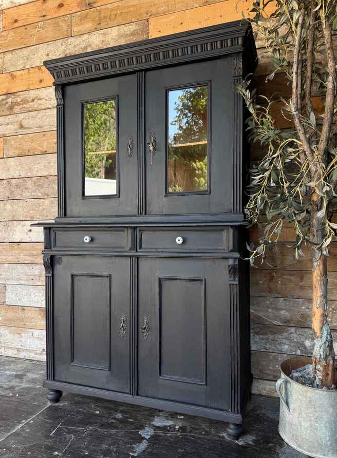 black victorian dresser Black Vintage Dresser: Solid Wood Antique Sideboard With Gold Accents