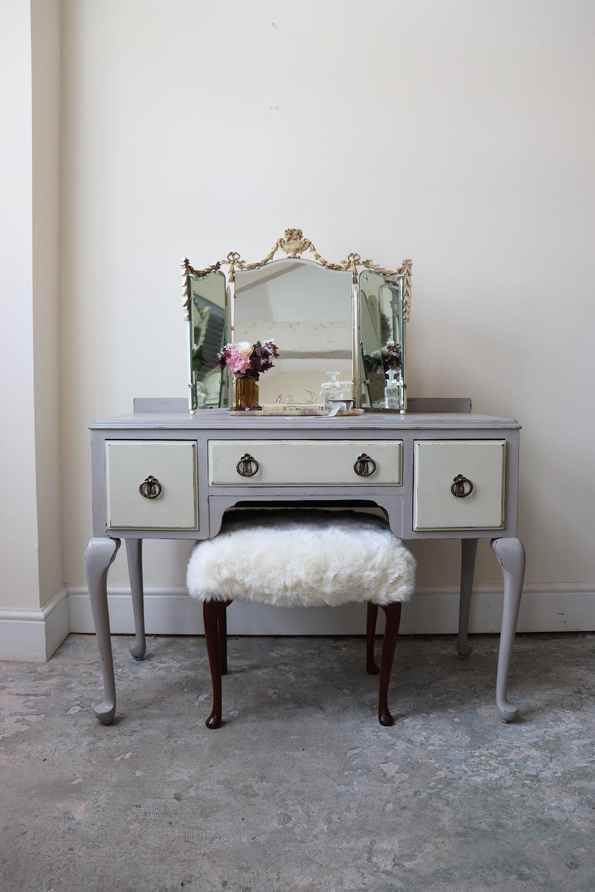 grey french dressing table Dark Grey Olympus Dressing Table, Vintage French Style, Tri-fold Mirror