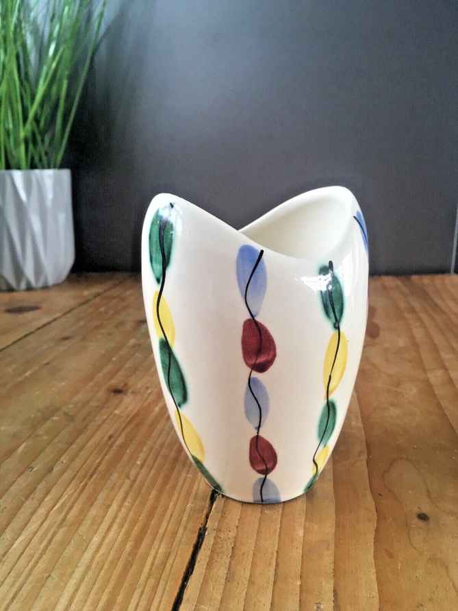 Mid Century 50s Italian Pottery Multicoloured Striped Vase