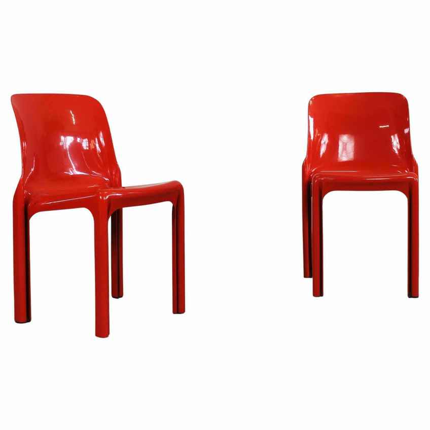 Vico Magistretti Set Of Nine Red Selene Chairs By Heller 2002s