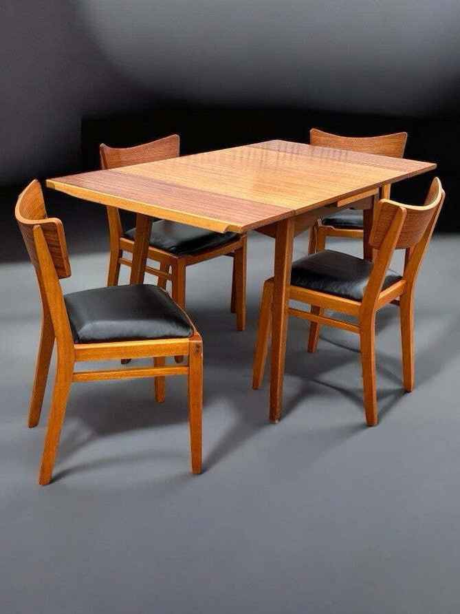 G Plan Mid Century Round Extending Dining Table With 4 Chairs