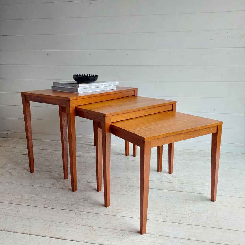 Mid Century 1960s Danish Style Teak Nathan Trinity Circular Glass