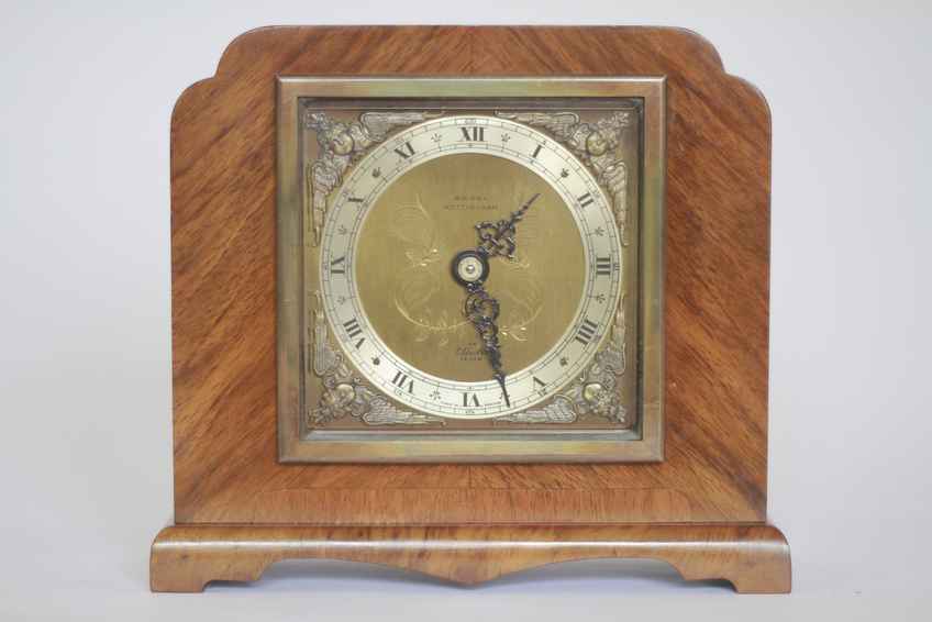 Art Deco Walnut & Chrome Elliott Mantel Clock 1930s | Vinterior
