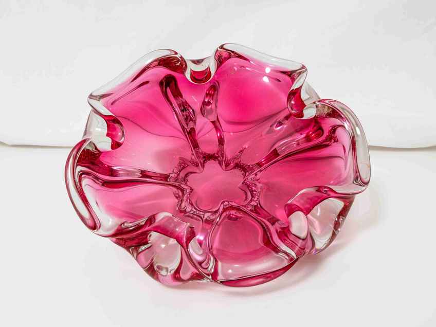 ヴィンテージBOHEMIA GLASS ピンクガラス一点もの Unused Vintage 70s Bohemia Czech Cranberry Pink Star Shaped Art