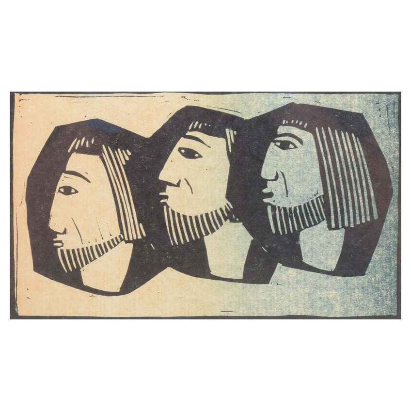 åke Holm. Woodcut On Paper. Composition With Two Figures (David