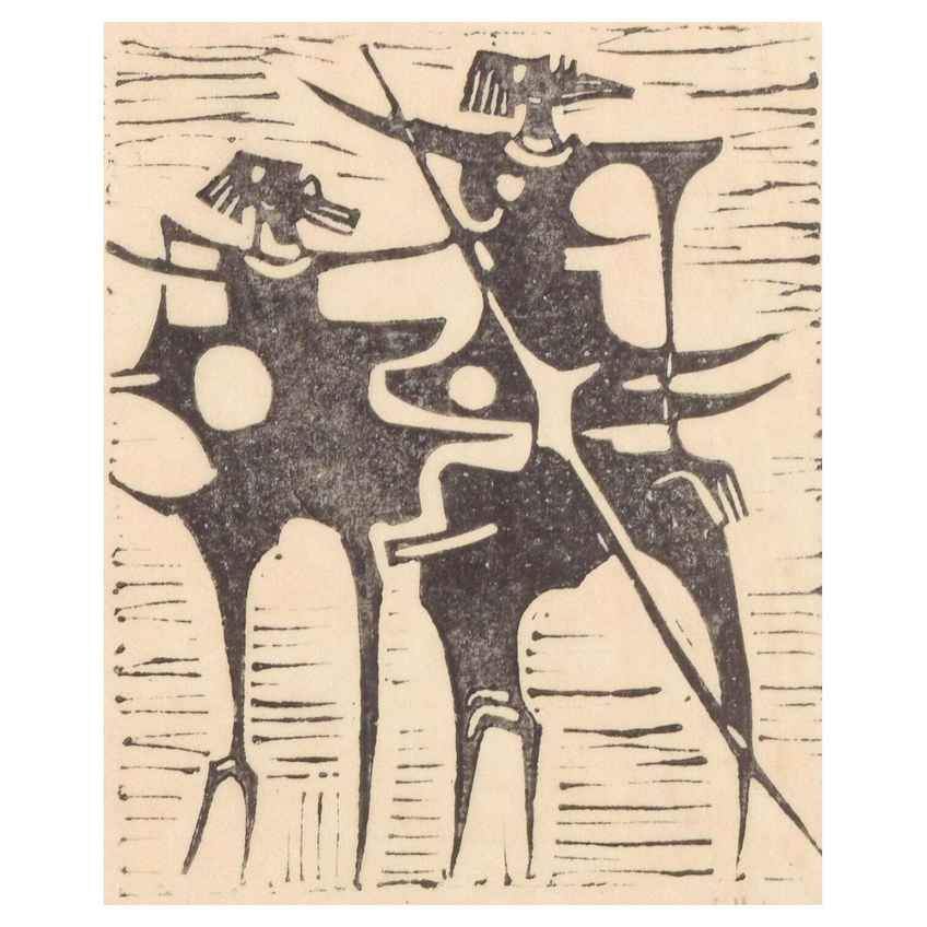 版画 Ake Holm Lithograph #227 Saul och David åke Holm. Woodcut On Paper. Composition With Two Figures (David