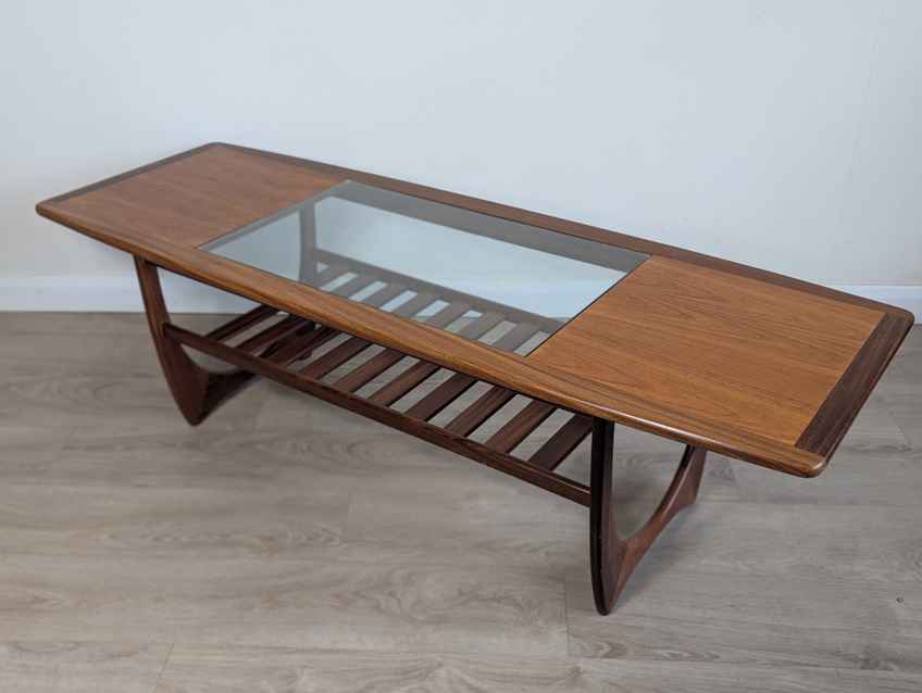 Mid Century G Plan Long Glass + Ceramic Coffee Table, 1960s | V B